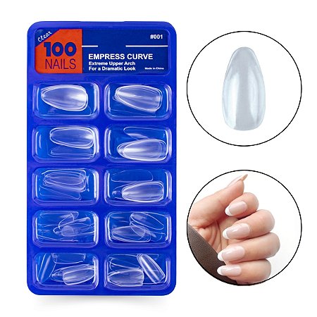 Kit 100 Unhas Postiças Almond Amendoada Curta Pequena Transparente Fácil Aplicação Longa Duração Alongamento Decoração Manicure