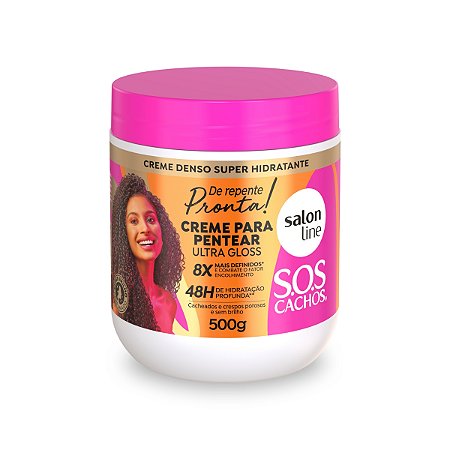 Creme de Pentear Ultra Gloss Cachos Definidos De Repente Pronta Hidratação Antifrizz Tratamento Nutrição Brilho Intenso 500g Salon Line