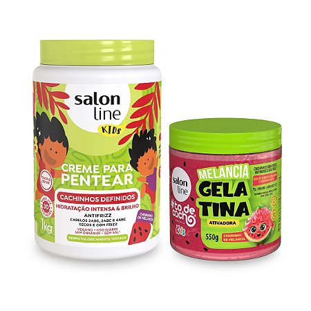 Creme Hidratante Para Pentear 1kg + Gelatina Definição Antifrizz 550g Melancia Cachinhos Tratados Definidos Kids Salon Line