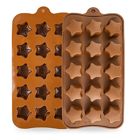 Forma de Silicone Estrelas Relevo Chocolate Confeitaria Bombom Velas Sabonetes Molde Multiuso 15 Divisórias