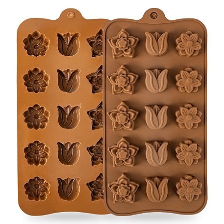 Forma de Silicone Flexível Flores 3 Formatos Confeitaria Chocolate Molde Gelo Velas Gelatina Multiuso Cozinha Artesanato