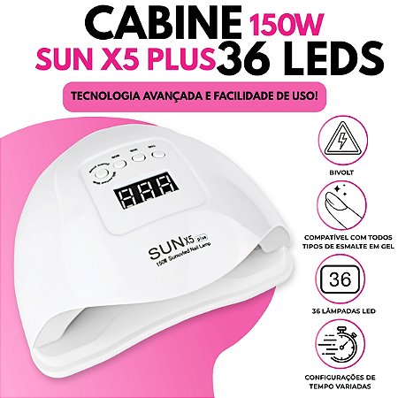 Cabine 150W Sun X5 Plus 36 Leds UV Unhas Gel Fibra Acrigel Alongamento Nail Art Bivolt Manicure Design