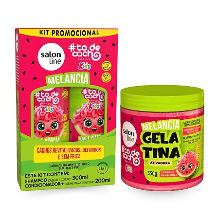 Kit Shampoo Limpeza Suave + Condicionador Hidratação Intensa + Gelatina Super Definição #ToDeCachos Kids Melancia Salon Line