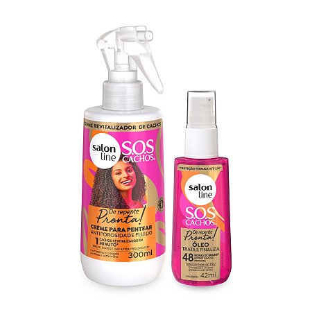 Kit Creme Para Pentear Definição Antifrizz 300ml + Óleo Reparador de Pontas Finalização Condicionante Ultra Gloss 42ml Brilho Extremo Definição Prolongada Salon Line