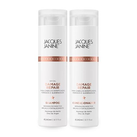 Kit Damage Repair Shampoo Limpeza Completa 240ml + Condicionador Hidratante Restauração dos Fios 240ml Jacques Janine