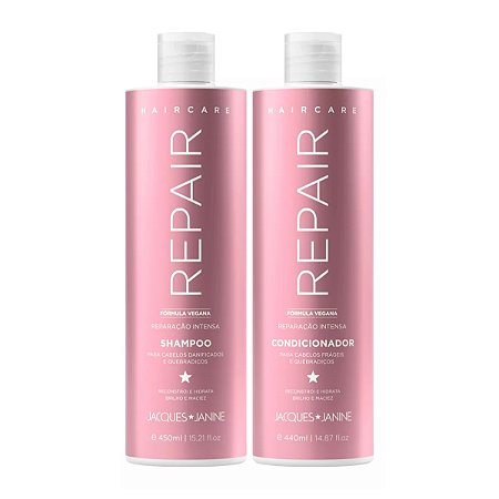 Kit Shampoo Limpeza Suave 450ml + Condicionador Reconstrução Hidratante 440ml Haircare Repair Jacques Janine