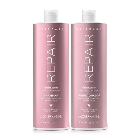 Kit Shampoo Limpeza Suave 800ml + Condicionador Hidratante 750ml, Tratamento Reparador Cabelos Saudáveis Haircare Repair Jacques Janine