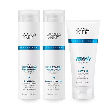 Kit Shampoo Limpeza Nutritiva 240ml + Condicionador Tratamento Intenso 240ml + Leave-In Finalização Antifrizz 200ml, Hidratação Profunda Jacques Janine