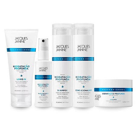 Kit Tratamento Completo Hidratação Profunda Shampoo 240ml + Condicionador 240ml + Máscara 240g + Leave-In 200ml + Óleo Bifásico Reparador 60ml, Jacques Janine