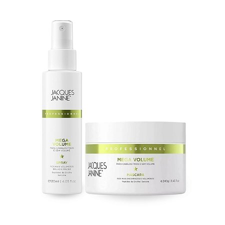 Kit Mega Volume Máscara Hidratação Profunda 240g + Spray Finalizador Antifrizz 120ml, Jacques Janine
