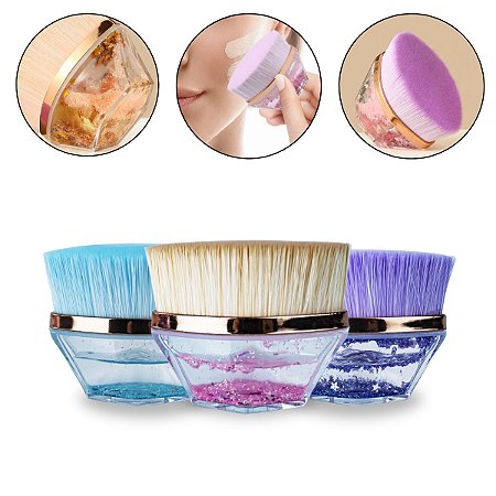 Kit 3 Pincel Mágico Facial Oval Aplicação Uniforme Make Base Pó Contorno Rosto Olhos Maquiagem Design