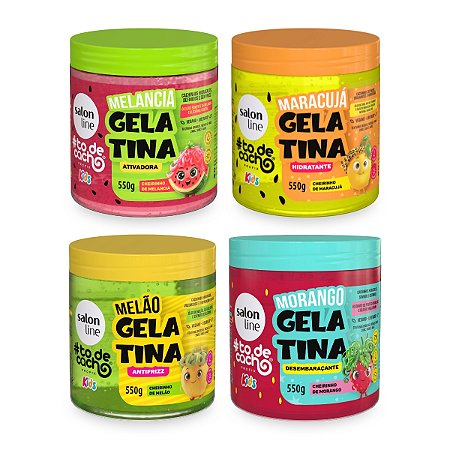 Kit 4 Gelatina Hidratação Desembaraçante Melancia Maracujá Melão Morango Cachos Nutridos Definição Antifrizz Prolongada Salon Line