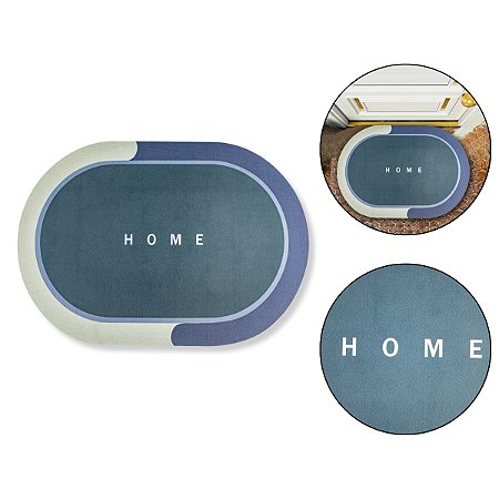 Tapete Home Arredondado Azul Camurça Emborrachado Antiderrapante Porta Entrada Casa Apartamento Varanda Design Moderno Tecnologia Seca Rápido