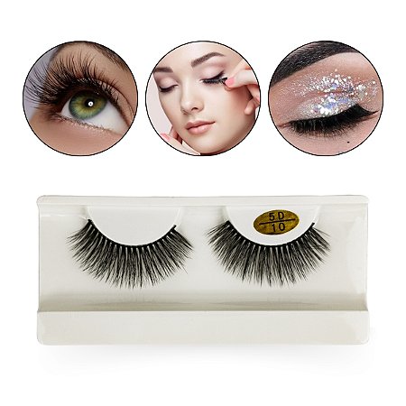 Par de Cílios Postiços Efeito 5D Olhos Curvados Longos Definição Volumosa 10mm