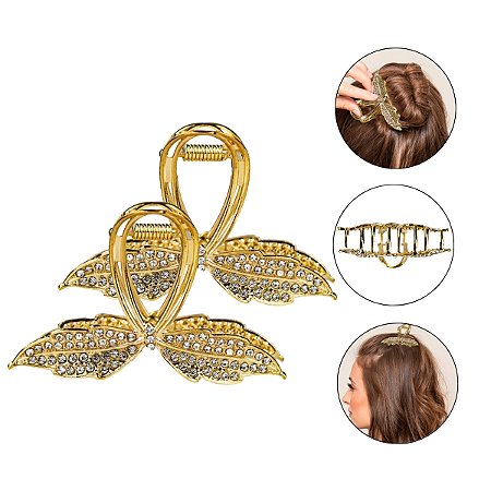 Kit 2 Presilhas Metal Formato Ramos Folhas Flores Cabelos Penteados Acessório Resistente Inox Design Moderno