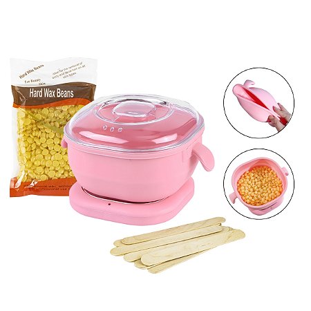 Mini Panela de Silicone Quente com Tampa Depilação + 100g Grão Cera + 10 Palitos Madeira 110V