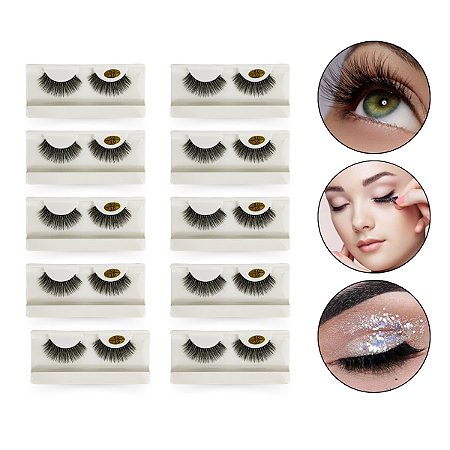 Kit 10 Pares Cílios Postiços Efeito 5D Curvados Longo Volumoso 14mm Natural Maquiagem Profissional Alongamento