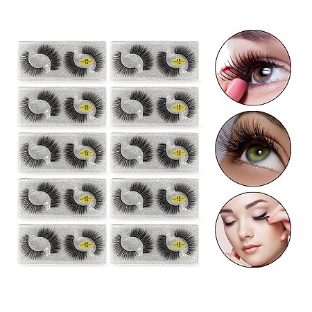 Kit 20 Pares Cílios Postiços Efeito 5D Natural Curvatura Suave 10mm Acabamento Profissional Maquiagem