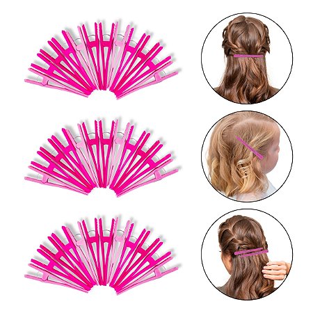 Kit 36 Prendedor Cabelo Presilha Bico de Pato Tons Rosa Cabeleireira Salão Profissional Corte Escova Penteados