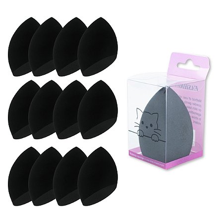 Kit 12 Esponja Gota Chanfrada Preta Maquiagem Base Corretivo