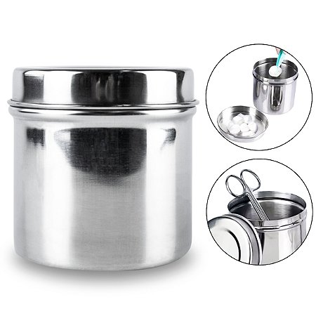 Frasco Armazenamento Aço Inox 8CM Gaze Algodão Consultório