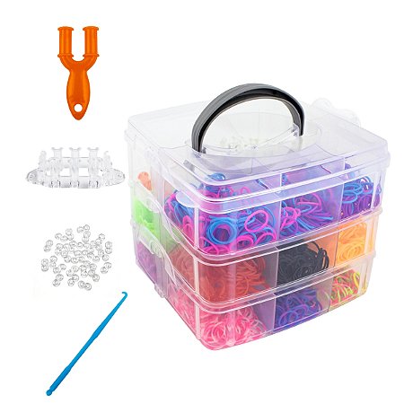 Kit Fábrica Maleta de Elásticos Pulseiras Loom Band Infantil