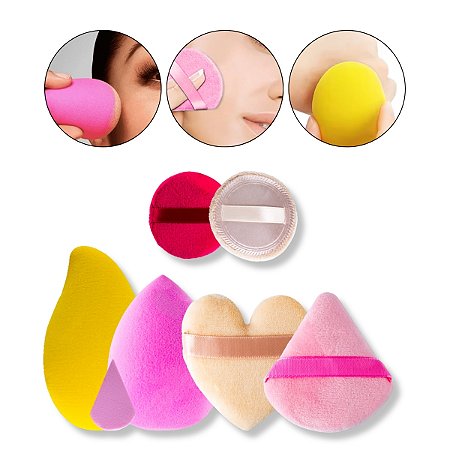 Kit 7 Esponja Gota Veludo Manga Maquiagem Pó Base Contorno