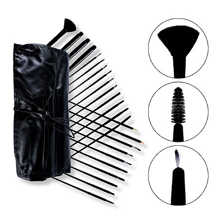 Kit 24 Pincéis de Maquiagem Delineado Sombra Blush + Estojo