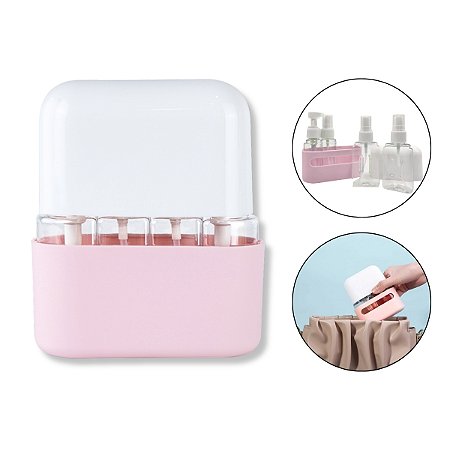 Kit 4 Frascos 50ml Viagem Pump Spray +  Case Plástica Rosa