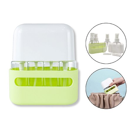 Kit 4 Frascos 50ml Viagem Pump Spray + Case Plástica Verde
