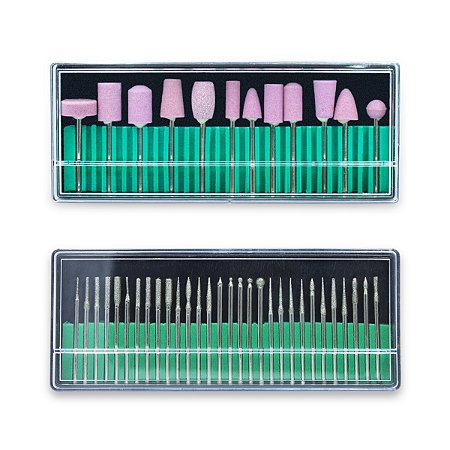 Kit 30 Brocas Diamantadas + 12 Brocas Polimento Unhas de Gel