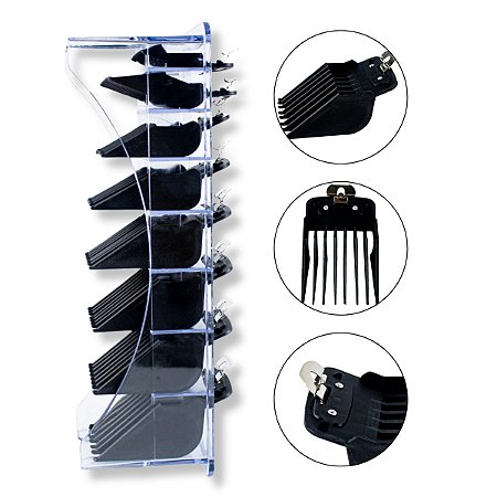 Kit 8 Pentes Altura Maquina Cabelo Barba + Suporte Acrílico