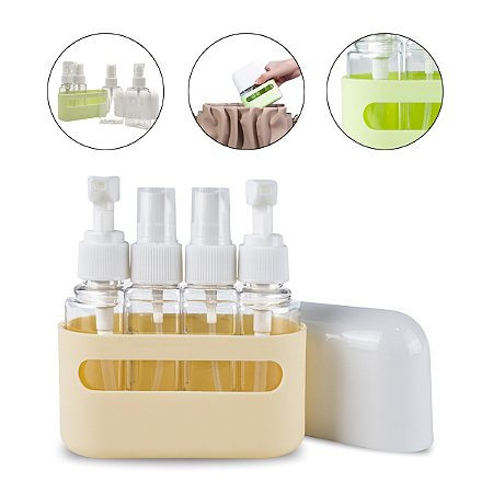 Kit 4 Frascos 50ml Viagem Bolsa Pump Spray + Case Plástico