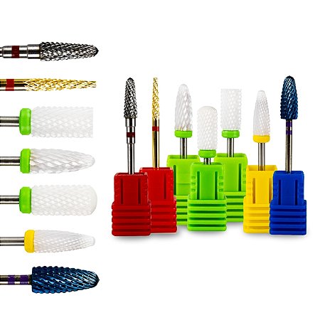 Kit 7 Brocas Tungstênio Cerâmica Alongamento Unha Lixadeira