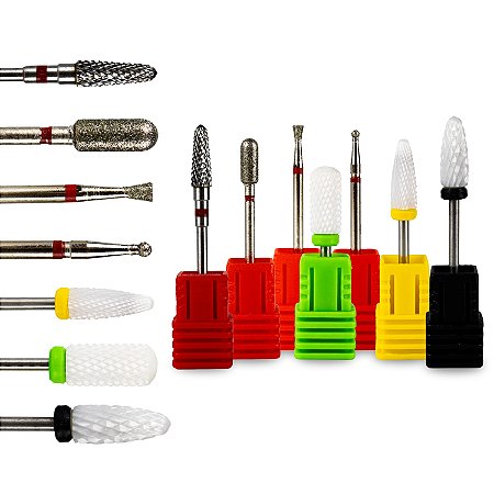 Kit 7 Brocas de Cerâmica Tungstênio Diamantada Unhas de Gel