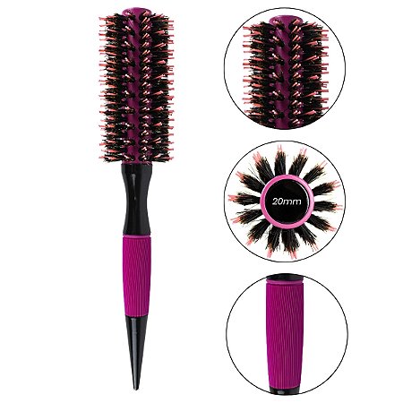 Escova Cabelo Térmica Redonda Cerdas Duplas 20mm Rosa