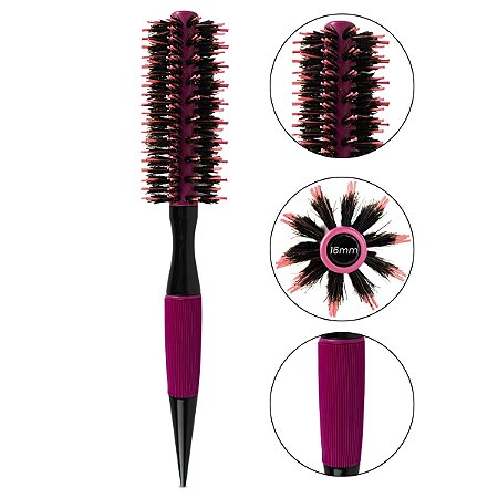 Escova Cabelo Térmica Redonda Cerdas Duplas 16mm Rosa