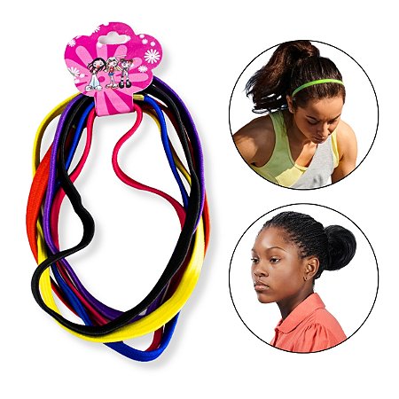 Kit 12 Elástico Colorido Faixa Cabelo Unissex Esporte Estilo