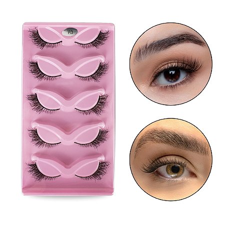 Kit 5 Pares Cílios Postiços H3 Olhos de Gato Lifting Natural
