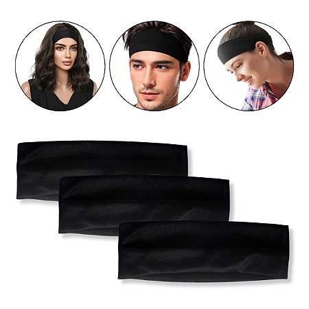 Kit 3 Faixa Elástica Cabelo Preto Acessório Unissex Moda Gym