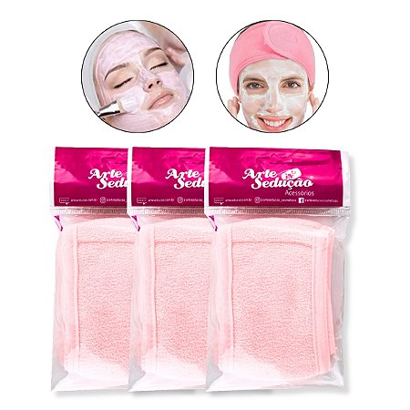 Kit 3 Faixa de Cabelo Atoalhada Skincare Design Estética Spa