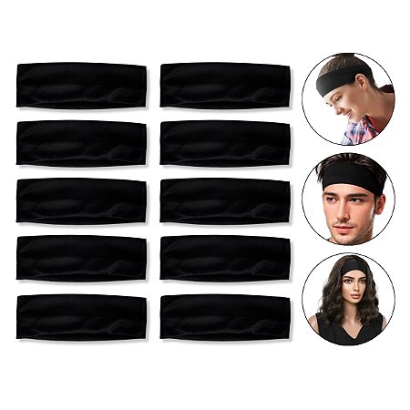 Kit 10 Faixa Elástica de Cabelo Preto Unissex Moda Gym