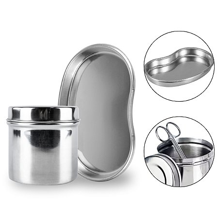 Kit Bandeja Cuba Rim Aço Inox + Porta Gaze Odonto Podologia