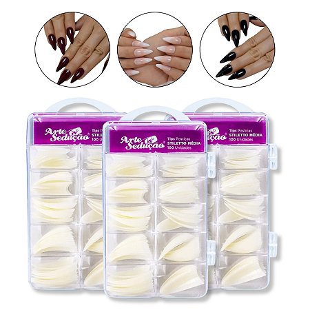 Kit 300 Tips Unha Postiça Stiletto Alongamento Arte Sedução