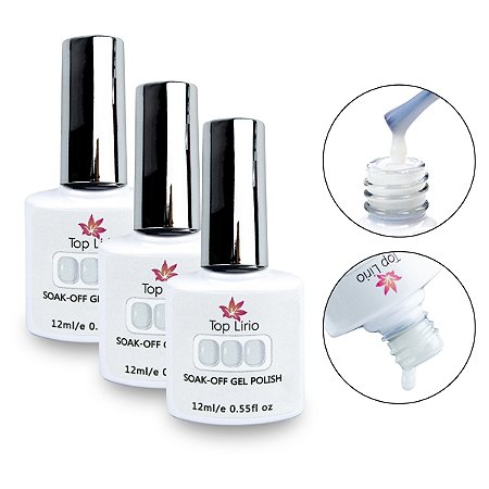 Kit 3 Esmaltes Gel Translúcido Renda Top Lirio Soak-Off 12m