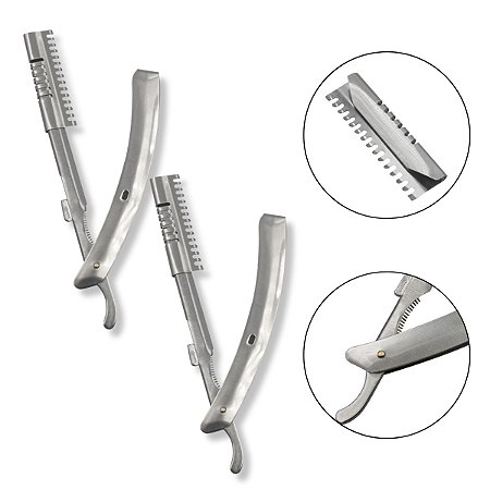 Kit 2 Navalhete Aço Inox Barbearia Barba Cabelo Profissional