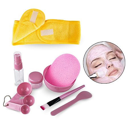 Kit 9 Itens Skin Care Esponja Pincel +Faixa Cabelo Atoalhada