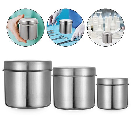 Kit 3 Porta Algodão Gaze Inox Podologia Estética Odontologia