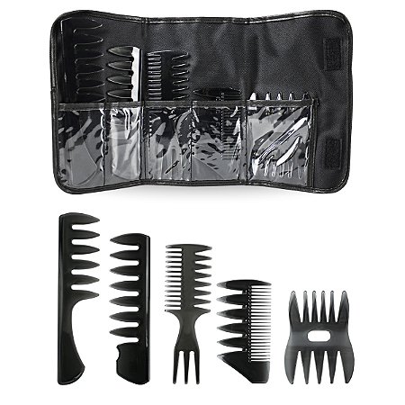 Kit 5 Pentes Profissional Cabelo Cacheado Crespo + Estojo