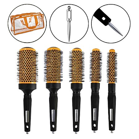 Kit 5 Escovas Cabelo Cerâmica Térmica + Bolsa Transparente